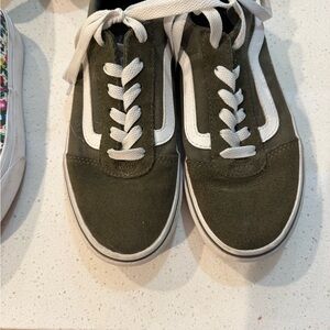 Green and White Suede Sneakers